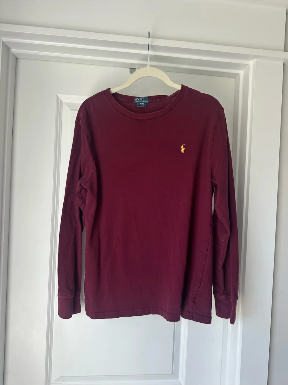 Ralph Lauren Long-Sleeve Crew Tee - Burgundy with Gold Pony